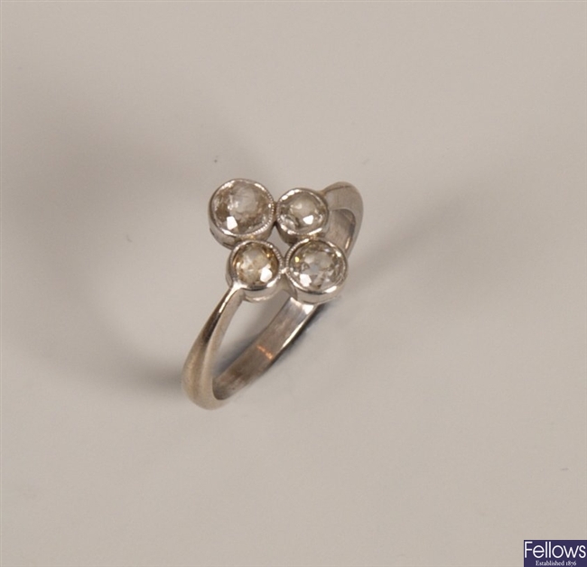 18ct white gold four stone diamond ring set old