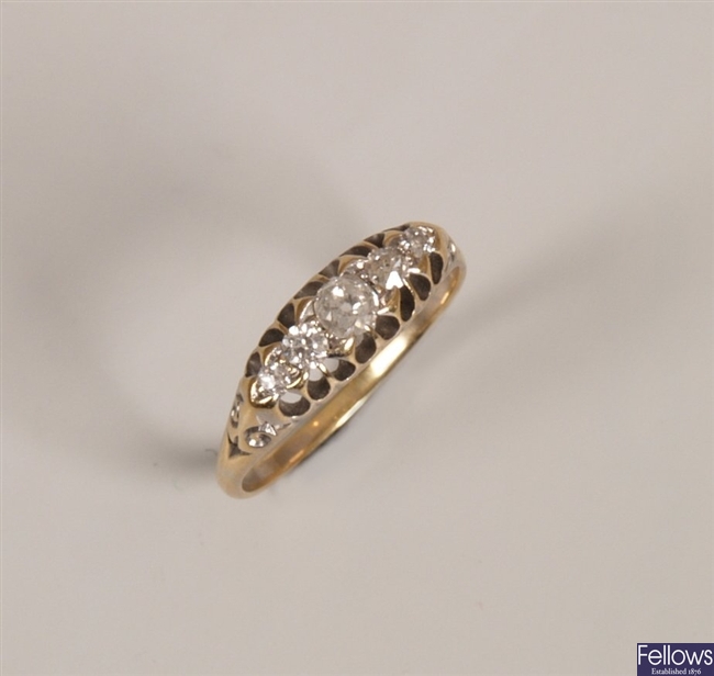 Five stone old european cut diamond set ring with
