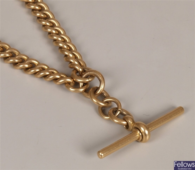 18ct gold solid curb link double Albert with