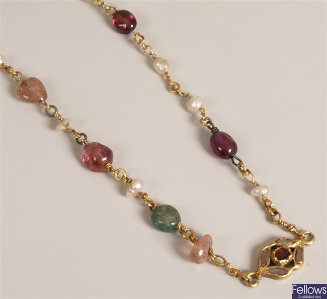 Multi coloured gem set bead necklet to include