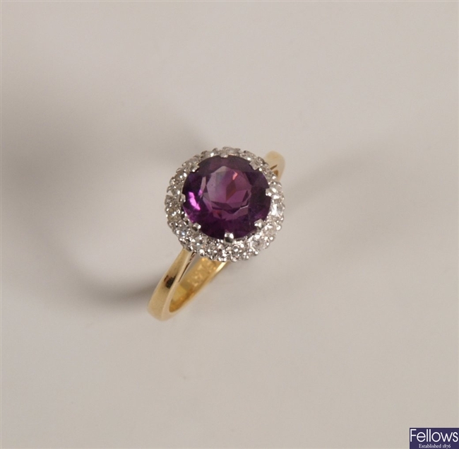 18ct gold and platinum amethyst and diamond