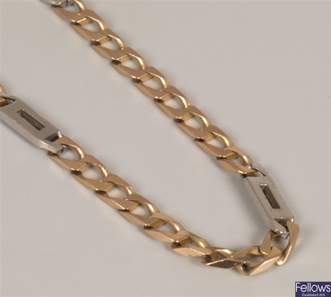 9ct bi-colour gold flat curb link necklace. 