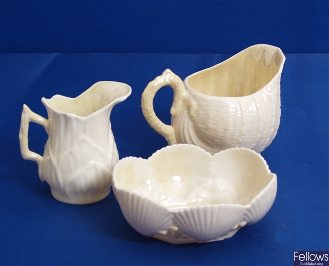 Three items of Belleek porcelain to include a