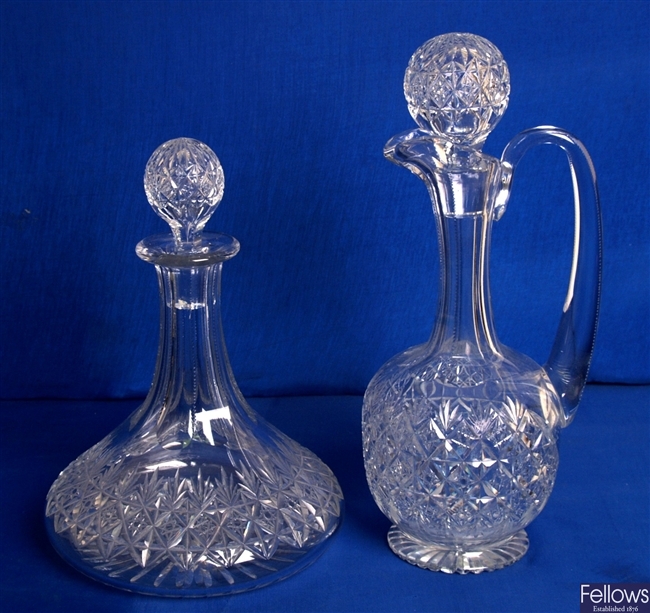 A Thomas Webb crystal whiskey decanter, another