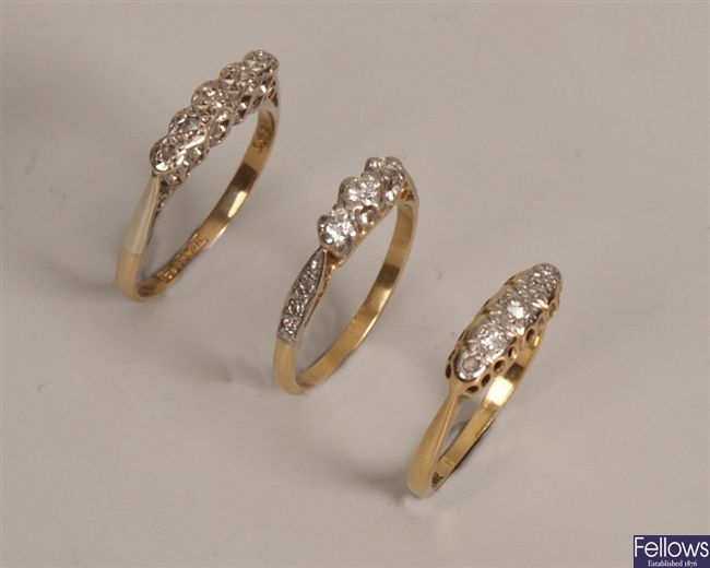 Three diamond set rings, to include an 18ct gold