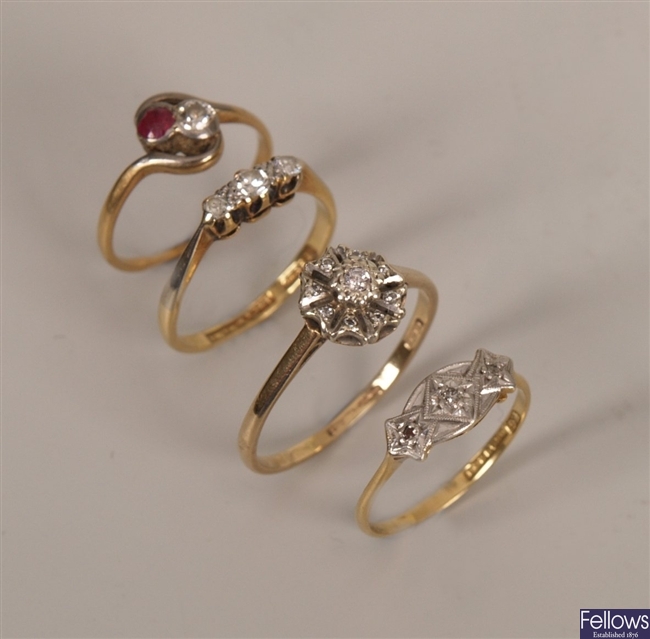 Four rings to include an 18ct gold and platinum