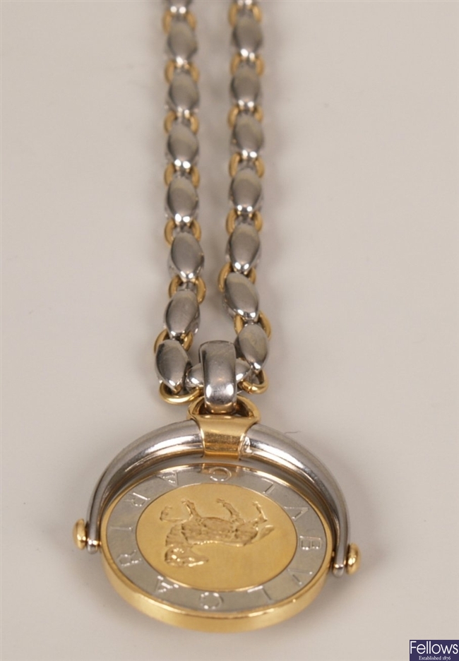 BULGARI - 18ct bi-colour gold swivel pendant