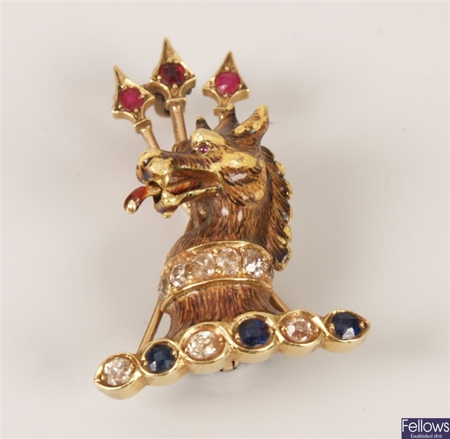 Diamond and enamel brooch depicting a dragon's