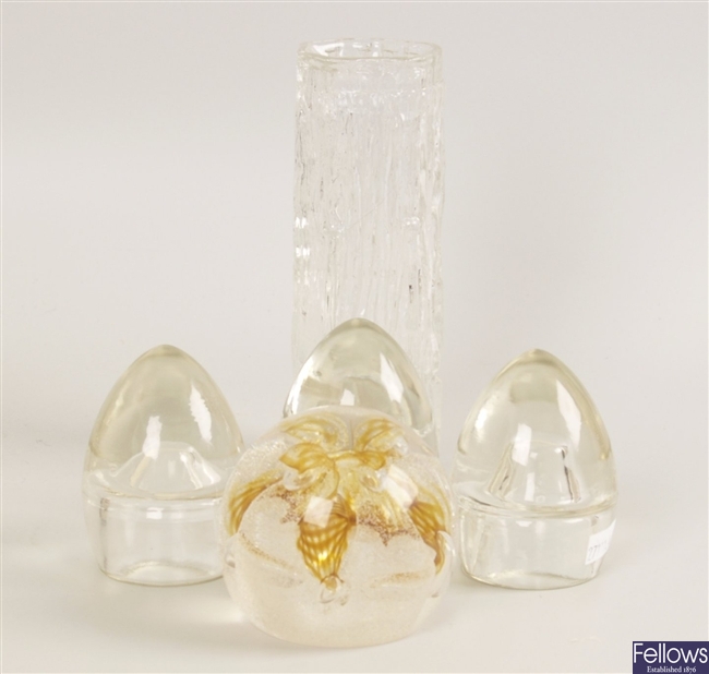 A Whitefriars clear glass cylindrical vase with
