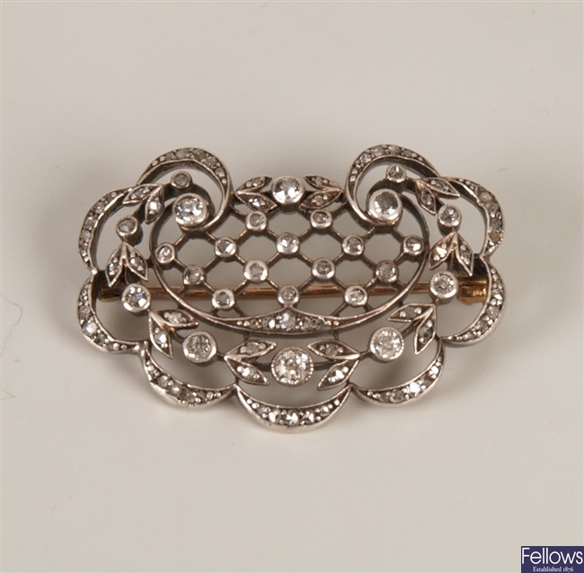 Victorian diamond brooch in a curved plaque