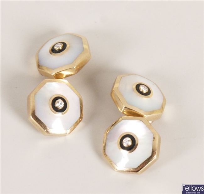 A pair of 9ct gold octagonal shaped diamond and