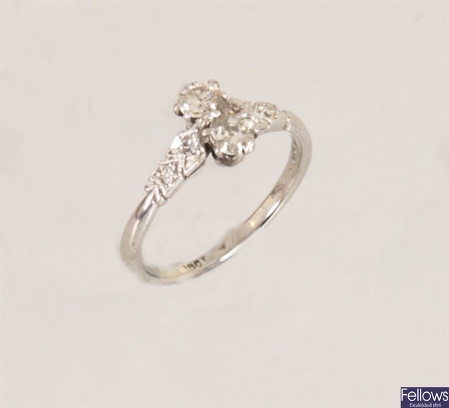 9ct white gold diamond ring with two round