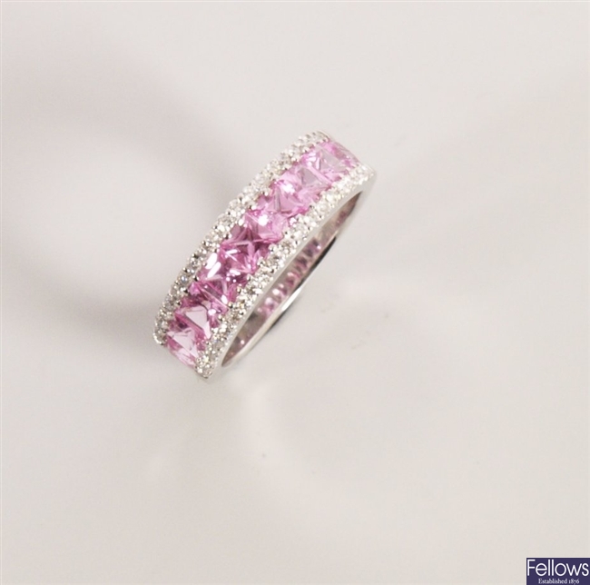 18k white gold pink sapphire and diamond ring