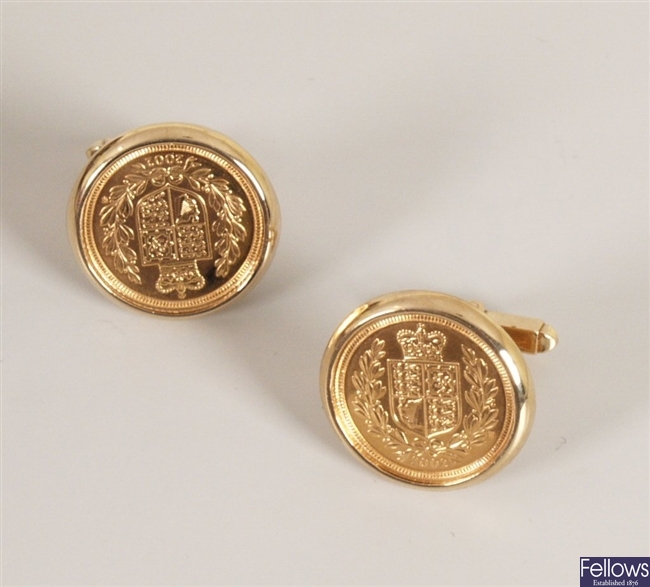 A pair 9ct gold swivel back sleeve links each set