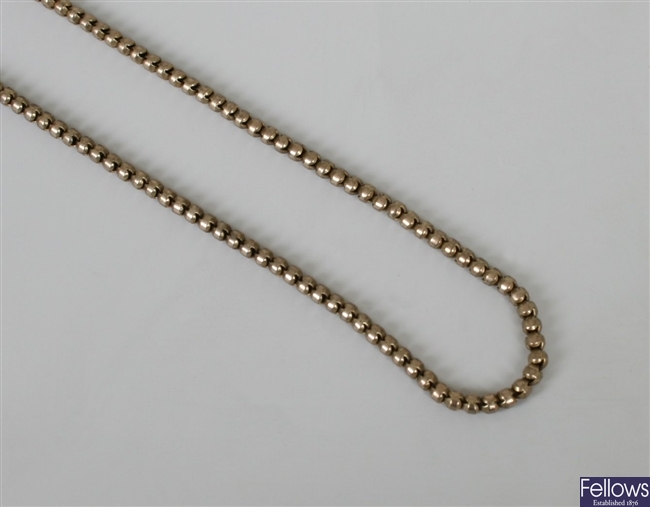 Fancy beaded link long guard chain.  Length