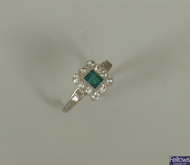 18ct gold and platinum mounted emerald and