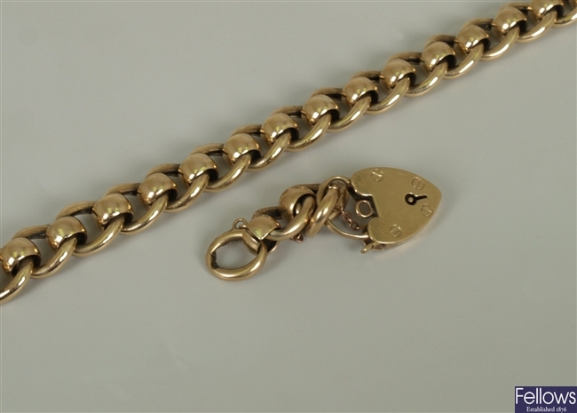 9ct gold roller ball link bracelet with padlock