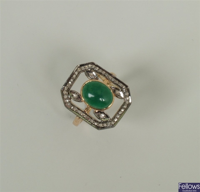 A jade and diamond set rectangular shape cluster