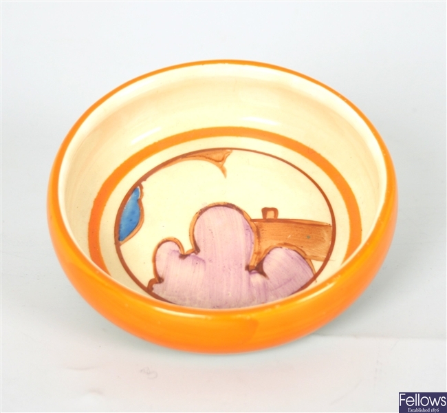 A Bizarre by Clarice Cliff circular pin dish, the