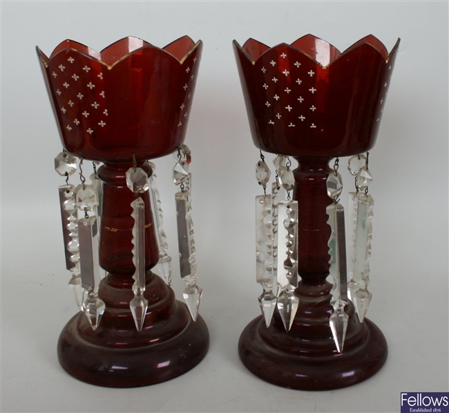 A pair of 19th century ruby glass vases of flared