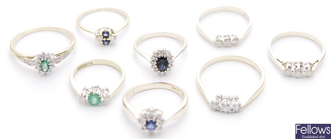 Eight rings, to include a 9ct gold sapphire and
