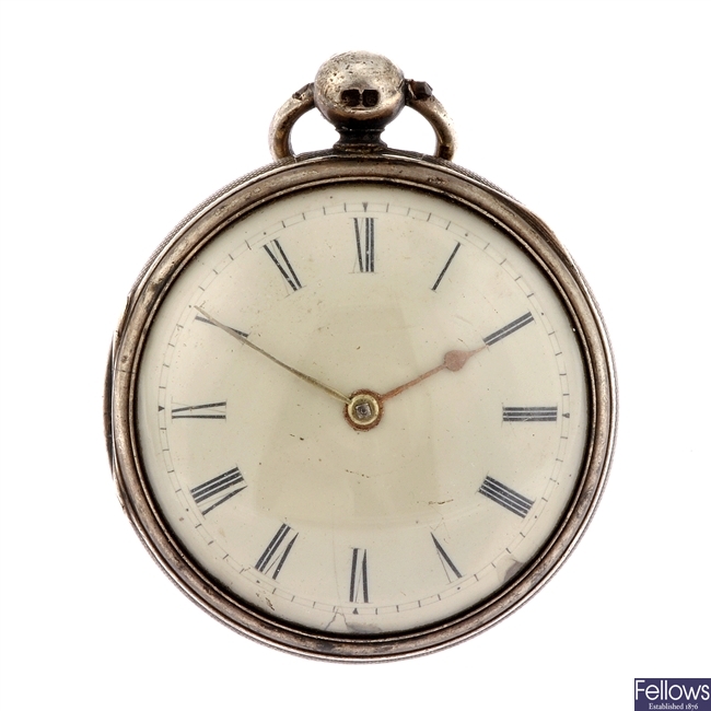 A George III silver key wind open face pocket watch.