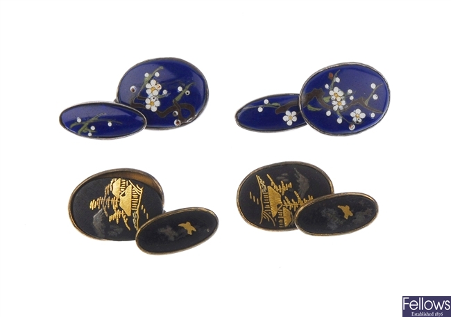 Two pairs of chain connecting cufflinks to