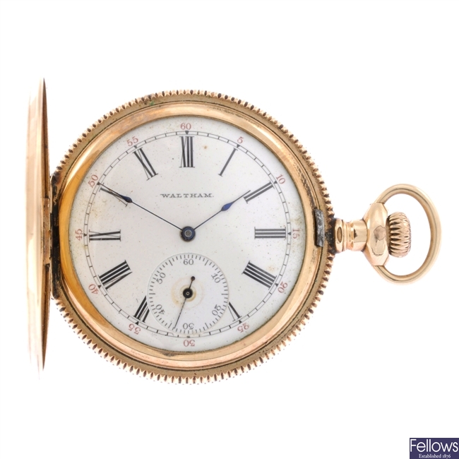 A gold plated Waltham pocket watch.