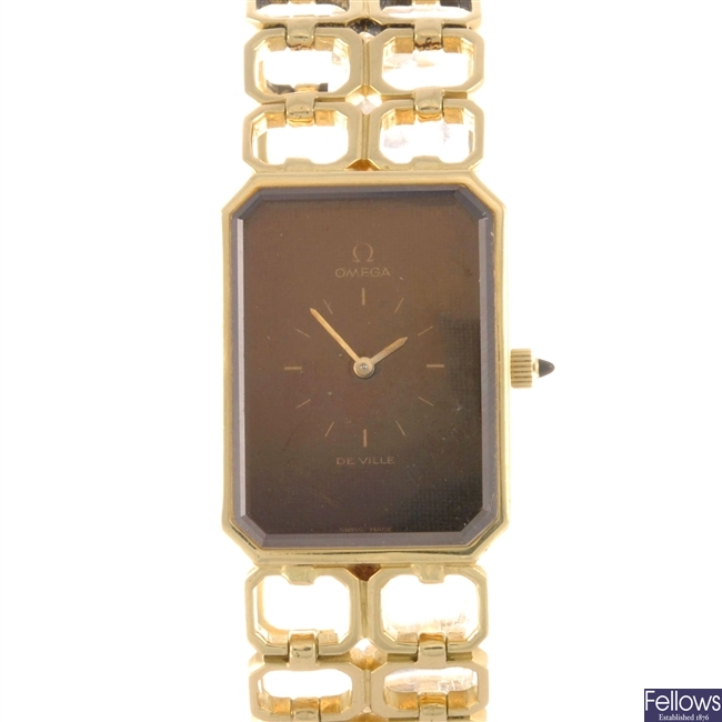 An 18k gold quartz gentleman's Omega De Ville bracelet watch.