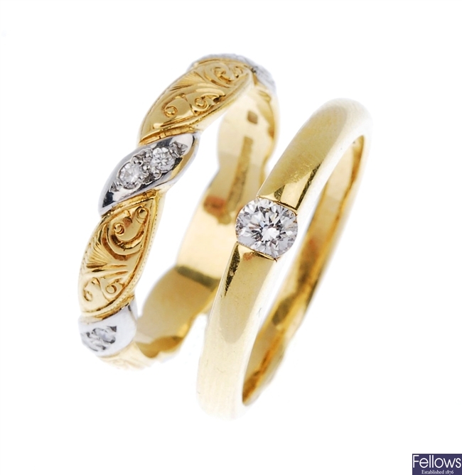 Two 18ct gold stone set rings.
