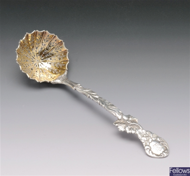 Victorian silver sifter spoon