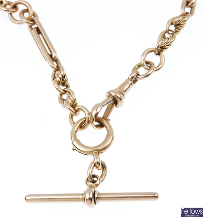 15ct gold Albert chain with T-bar.