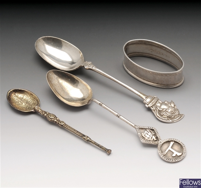 A modern cased silver anointing teaspoon