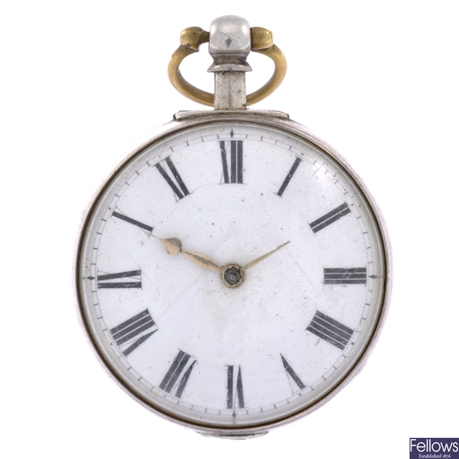 A Victorian silver key wind pair cased pocket watch.