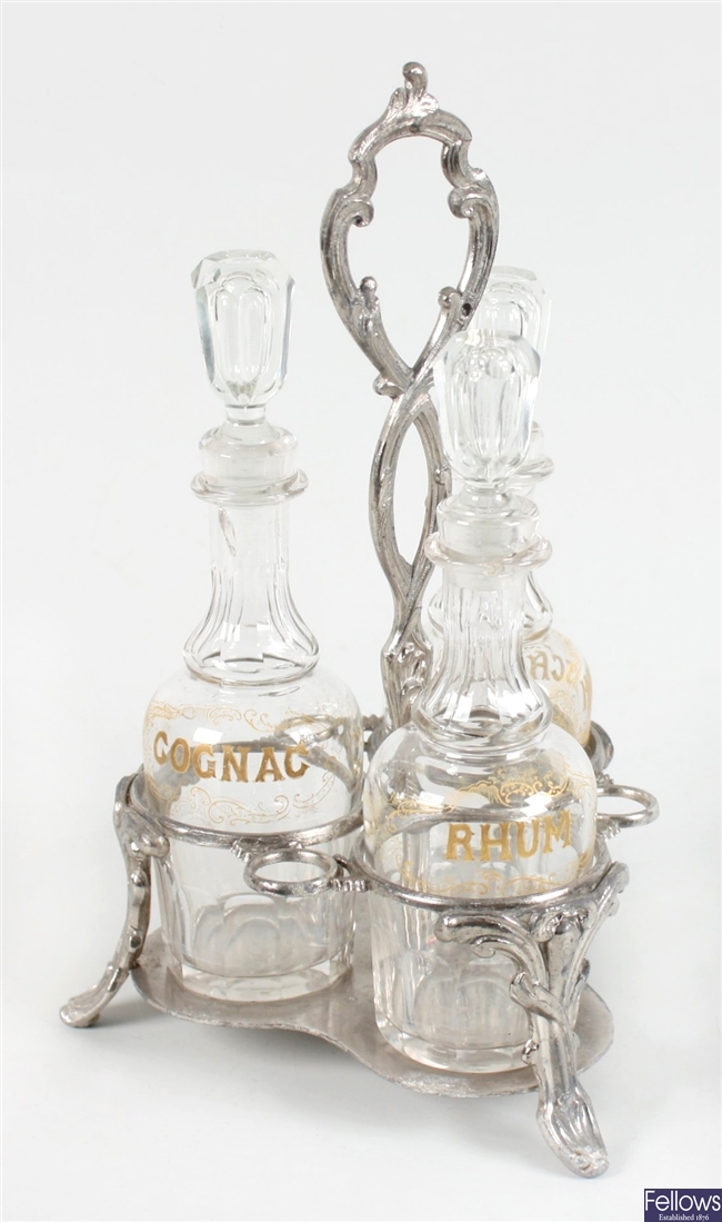 19th century three bottled decanters