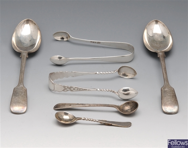 Two sugar tongs & various spoons
