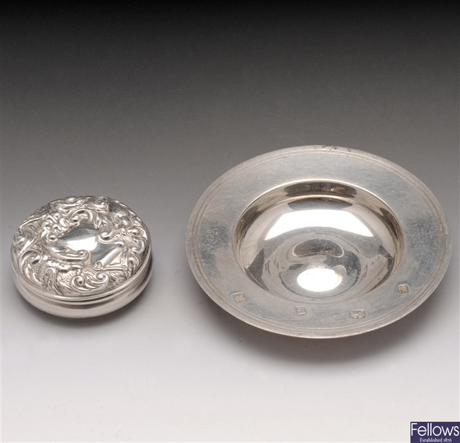 Silver trinket box & silver dish