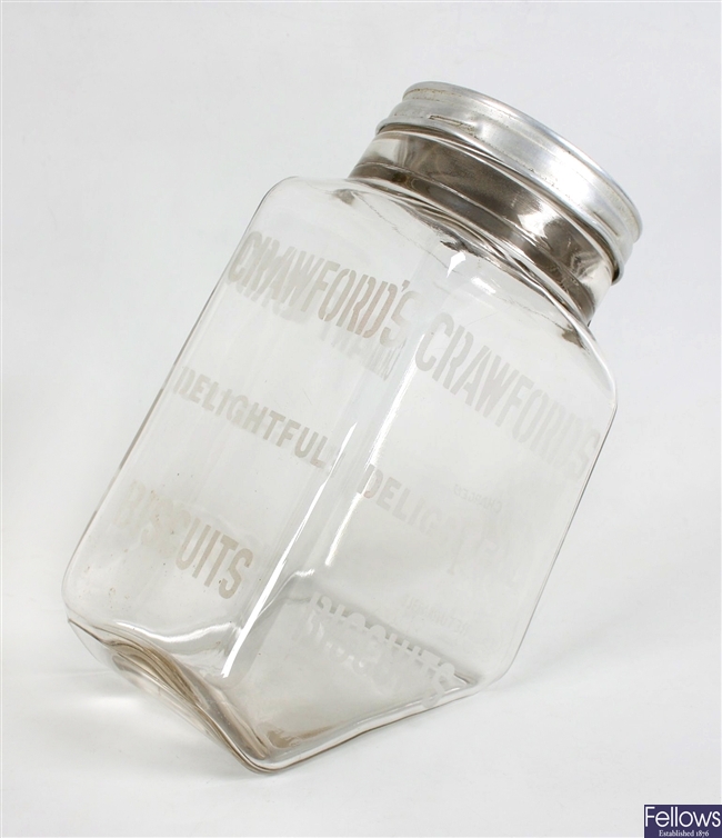 A Crawfords biscuit glass storage jar