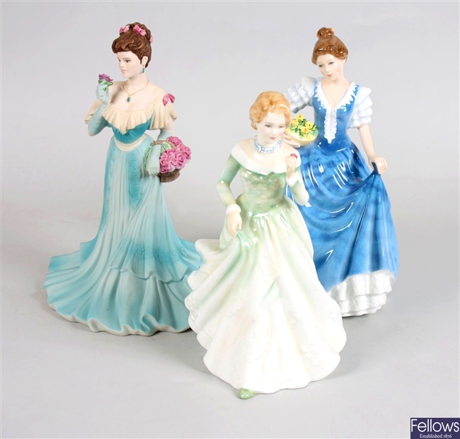 Three Royal Doulton bone china figurines, Helen, Sally and Grace