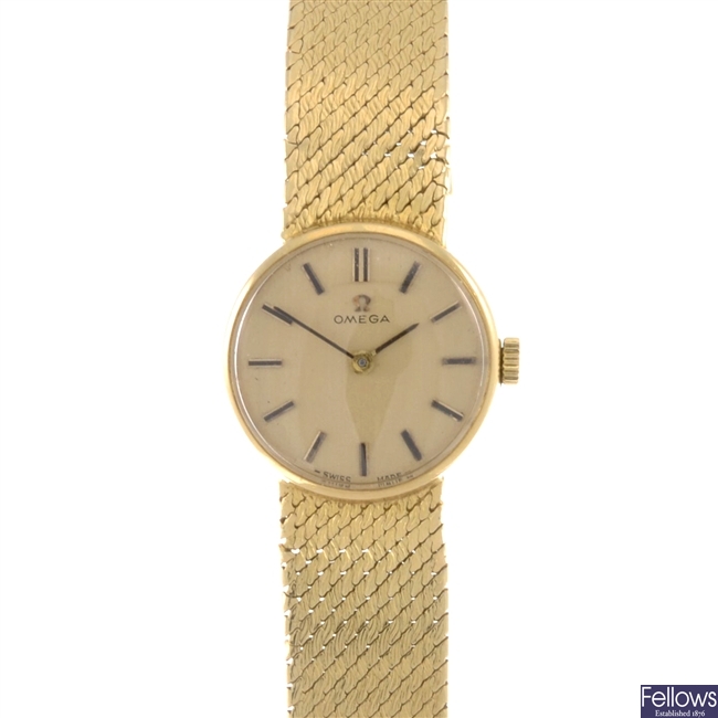 An 18ct gold lady's Omega bracelet watch.
