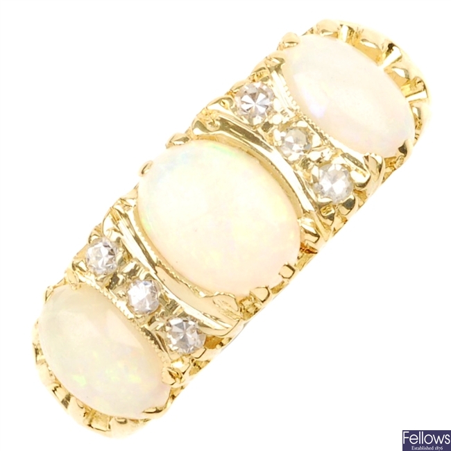 An 18ct gold opal three-stone ring.