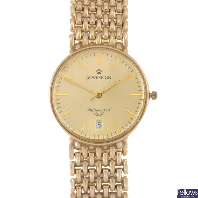 A 9ct gold quartz Sovereign bracelet watch.