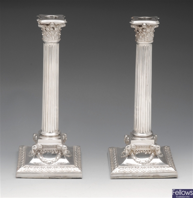 Silver plated candlesticks.