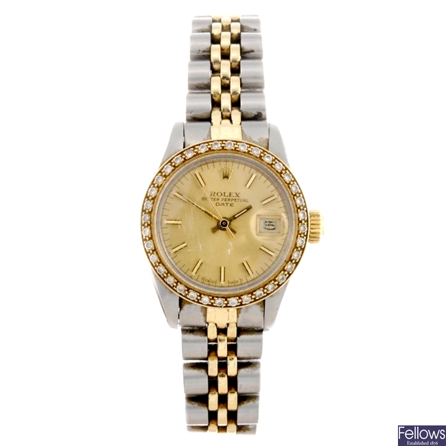 (307080131) A bi-metal automatic lady's Rolex bracelet watch.