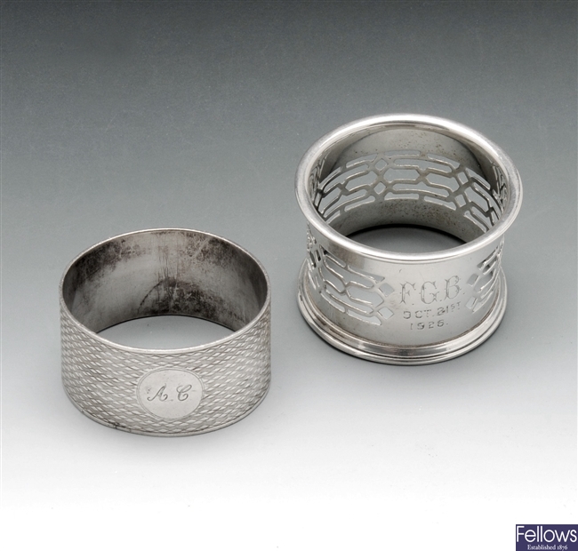 Two 1920's silver napkin rings.