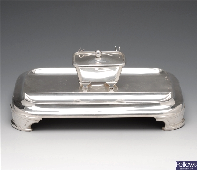 Victorian silver desk inkwell.