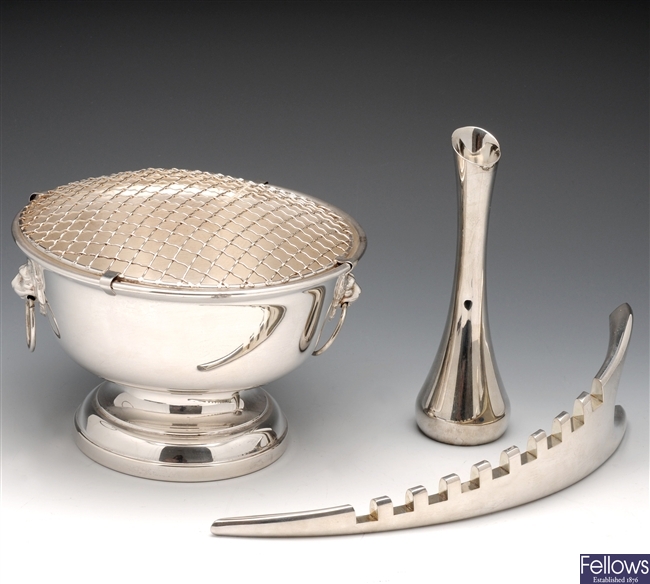 A selection of modern silver plated items.
