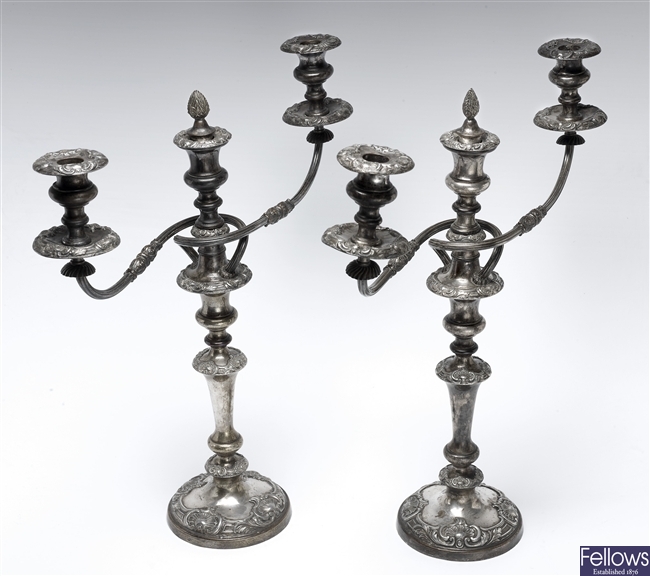 Pair of silver plated candelabra.