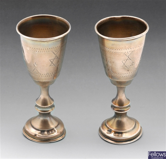 Judaica silver Kiddush cups.