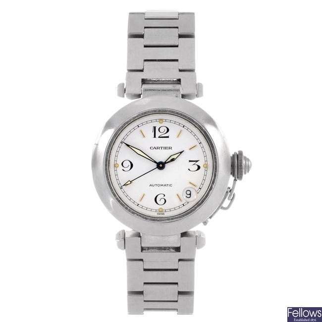 A stainless steel Cartier Pasha watch.